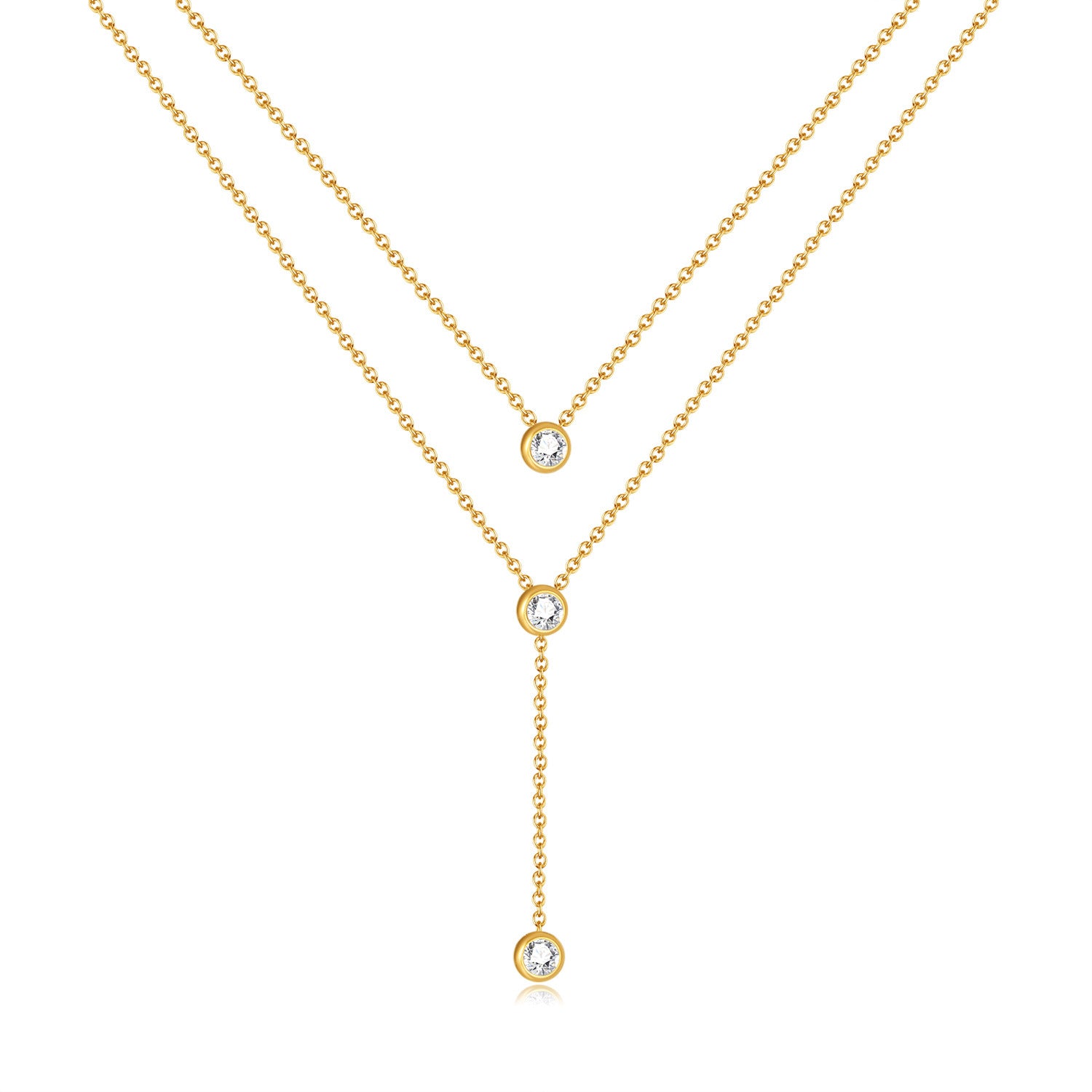 Wholesale Double Layer Stacked Titanium Steel Tassel Rhinestone Necklace Clavicle Chain